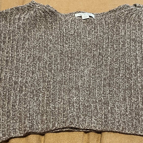 American Eagle Outfitters Cropped Ribbed Sweatshirt - Taupe Brown Blend - Picture 2 of 3